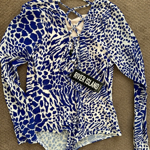 River Island Devore strappy back bodysuit on cobalt - Picture 7 of 7